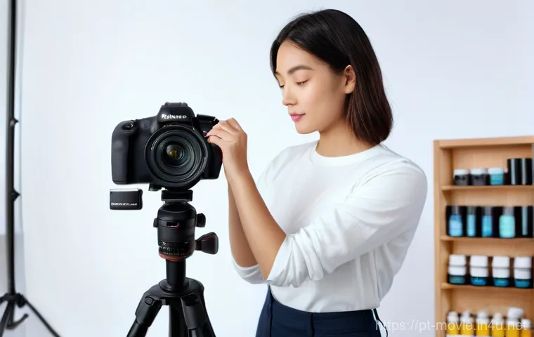 촬영 현장 장비 점검 체크리스트 - **Prompt 1: The Meticulous Visual Check-Up**
    "A professional female content creator in her late ...