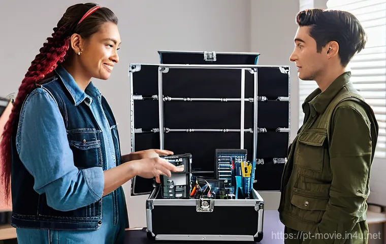 촬영 현장 장비 점검 체크리스트 - **Prompt 2: The Prepared Audio and Power Manager**
    "A male content creator in his mid-30s, clean...