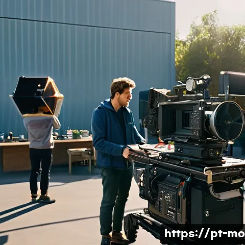 영화 제작사의 이직 성공 사례 - **A New Era of Cinematic Production:** A vibrant, futuristic film studio control room with large, cu...