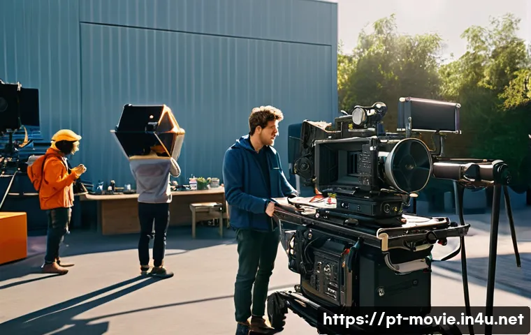 영화 제작사의 이직 성공 사례 - **A New Era of Cinematic Production:** A vibrant, futuristic film studio control room with large, cu...