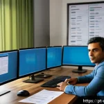영화 프로듀서가 알아야 할 법률 - A professional film producer in a modern Brazilian studio office, surrounded by screens showing copy...